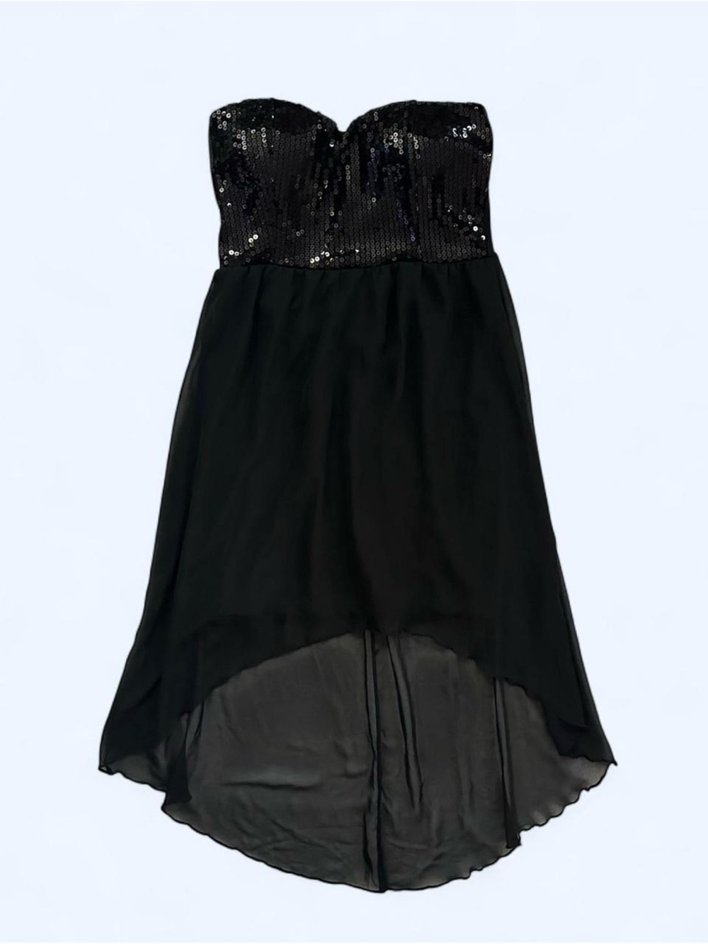 Wet Seal Sequin Chiffon Strapless High Low Tube Dress in Black Size Small NWT
